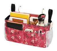 FRODOTGV Bedside Caddy with Big Pockets And Bottle Holder Storage Bags Pocket for College Dorm, Hospital, Baby Bed & Camp Christmas Holly Berries