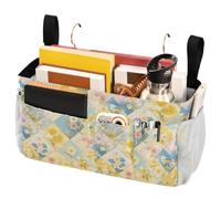 FRODOTGV Bedside Storage Bag Retro Checker Board Groovy Flower Hanging Organizer with Fixed Straps and Water Bottle Holder for Magazine, Tablet, Phone, , Chocolate