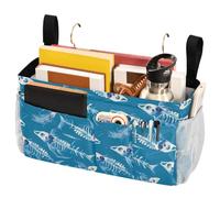FRODOTGV Bedside Storage Basket Dead Fish Skeletons Hanging Organizer Bags with Fixed Straps and Water Bottle Holder for Headboards/Bunk Bed
