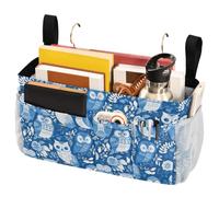 FRODOTGV Bedside Storage Basket with Fixed Straps and Water Bottle Holder Hanging Organizer for Magazine, Tablet, Phone, , Chocolate Owl Blue