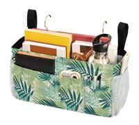 FRODOTGV Bedside Table Caddy with Pockets Hanging Organizer Bags for Books Mobile Phones Keys Water Bottle Tropical Palm Leaves Fern Leaf