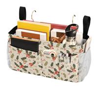 FRODOTGV Bedside Table Caddy with Pockets Storage Bags Pocket for Glasses Books Mobile Phones Keys Christmas Holly Berries