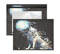 FRODOTGV Big Wolfs Pencil Bag Pouches Clear 3-Holes Pocket for A4 Paper Letter 2 Pack Students Classroom Supplies