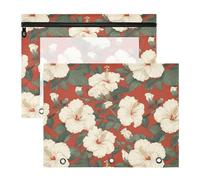 FRODOTGV Blooming Flowers Red pencil poucheses with Zipper 3-Holes Pocket for A4 Paper Letter 2 Pack Students Home Supplies