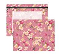 FRODOTGV Blooming Plums Pink Pencil Bag Pouches with 3 Reinforced Grommets Pocket Folders for 3 Rings Binder 2 Pack Students Art Supplies Storage