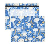FRODOTGV Blue Cute Jellyfishs Pencil Bag Pouches Clear 3 Hole Pocket for A4 Paper Letter 2 Pack Students Classroom Supplies