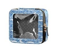 FRODOTGV Blue Exotic Alligator Tropical Leaves Clear Makeup Bag for Purse Waterproof Travel Toiletry Bag Cosmetic Bag with Zipper for Flying, Exotic Alligator, One Size