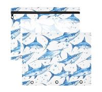 FRODOTGV Blue Swordfish Pencil Bags Pouches with Zipper Storage Bag for 3 Rings Binder 2 Pack Students Art Supplies Storage