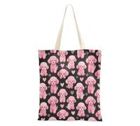 FRODOTGV Blush Poodledogs Dog Heart Polyester Tote Bag | Polyester Canvas Tote Bag with Magnetic Snap Closure