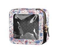 FRODOTGV Bright Colors Leopard Pattern Leather Clear Small Makeup Bag for Girls Women Cosmetic Containers Skincare Pouches, 4th July American Independence Day, One Size