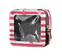 FRODOTGV Bright Colors Leopard Pattern Leather Clear Small Makeup Bag for Girls Women Cosmetic Containers Skincare Pouches, 5 Pointed Stars Red Stripes, One Size