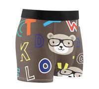FRODOTGV Brown Bear Alphabet Boxer Briefs Soft Bamboo Underwear for Men Athletic Underwear, Brown Bear Alphabet, XL