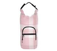 FRODOTGV Buffalo Plaid Check Tartan Scotland Peach Water Bottle Holder Zippered Water Bottle Insulated Carrier 20/24/32/40oz Hiking Water Bottle Carrier