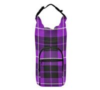 FRODOTGV Buffalo Plaid Purple Water Bottle Sling for Walking Versatile Water Bottle Insulated Holder 20/24/32/40oz Hiking Water Bottle Backpack