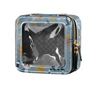 FRODOTGV Buffalo Plaid Red Black Waterproof Clear Makeup Bag Toiletry Travel Tote Cosmetic Organizer Case for Girls, Lemurs Madagascar on Blue Pattern, One Size