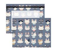 FRODOTGV Cartoon Little Cats Faces Pencil Bag Pouches with 3 Reinforced Grommets Storage Bag for A4 Paper Letter 2 Pack Teacher Classroom Supplies