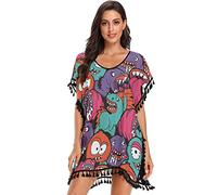 FRODOTGV Cartoon Monsters Urban Colorful Womens Beach Coverups Tassel Dress Swimsuit Coverup for Swimwear, Cartoon Monsters Urban Colorful, Large