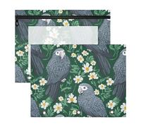 FRODOTGV Cartoon Parrots Green pencil poucheses with 3 Reinforced Grommets 3 Hole Pocket for A4 Paper Letter 2 Pack Teacher Office Supplies