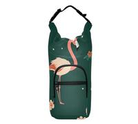 FRODOTGV Cartoon Pink Flamingo Green Water Bottle Carriers Functional Drawstring Backpack with Pockets and Water Bottle Holder Hiking Water Bottle Holder Fits 20/24/32/40 oz Bottles