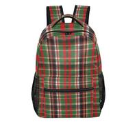 FRODOTGV Casual Day Bag Structured Standable Shape Peach Skin Inner Lining for Primary Secondary School Pupils Short Day Trips Green Red Striped Plaid Size Small