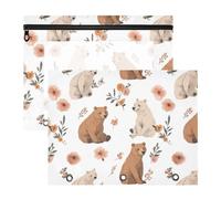 FRODOTGV Chic Bears White Pencil Binder Pouches Clear Pocket Folders for A4 Paper Letter 2 Pack Students Home Supplies