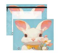 FRODOTGV Chic Bunny with Flower Pencil Bag Pouches with Zipper 3 Hole Pocket for A4 Paper Letter 2 Pack Teacher Classroom Supplies