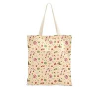 FRODOTGV Christmas Beige Candy Canes Gifts Holly Casual Tote Bags for Girl Teacher Bag Gift with Pockets