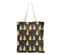 FRODOTGV Christmas Black Gold Glitter Trees Lightweight Medium Canvas Tote Bags for Girl Cute Gifts with Handles