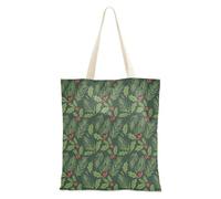 FRODOTGV Christmas Dark Green Holly Berry Pine Tote Bags with Pockets Lightweight Birthday Gift Bag for Girl