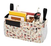FRODOTGV Christmas French Bulldog Bedside Caddy Hanging Organizer with Fixed Straps and Water Bottle Holder for TV Remote Control, Phones, Magazines, Tablets, Accessories