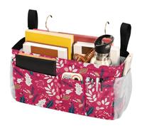 FRODOTGV Christmas Holly Berries Oil Painting Bedside Caddy Storage Bag Hanging Organizer Bags with Big Pockets And Bottle Holder Can be Placed Glasses, Books, Mobile Phones, Keys