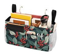 FRODOTGV Christmas Holly Leaves Bedside Caddies Storage Bags Pocket with Pockets for Bunk and Hospital Beds, Dorm Rooms Bed Rails