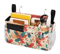 FRODOTGV Christmas Holly Leaves Bedside Storage Caddy Hanging Organizer Bags with Pockets Can be Placed Books, Phones, Keys, Glasses, Magazine