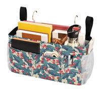 FRODOTGV Christmas Holly Leaves Bedside Storage Caddy Hanging Organizer Bags with Pockets for Bunk Dorm Rooms and Hospital Bed Rails