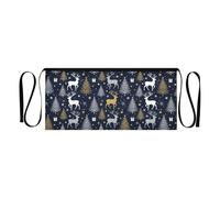 FRODOTGV Christmas Navy Gold White Reindeer Trees Gifts 12 inch Water Resistant Waitress Apron 3 Pockets Short Aprons For Server for Women Men Kitchen