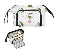 FRODOTGV Christmas School Pencil Case Red Green Santa Claus Large Capacity Slot Lightweight Pencil Case Zipper for Teachers Kindergarten, Red And Green Santa, 1 size, Claasico