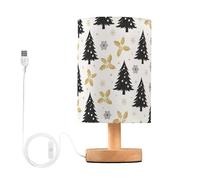 FRODOTGV Christmas White Black Gold Trees Holly Wood Grain Table Lamps Led Light with Round Fabric Shade for Living Room Bedroom Office
