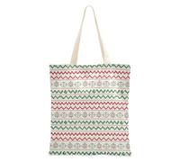 FRODOTGV Christmas White Red Green Knit Patterns Tote Bags Canvas with Handles Lightweight Coworker Gifts for Girl