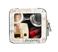 FRODOTGV Clear Make Up Bag, Christmas Text Pattern Red Green, Toiletry Bag with Zipper Makeup Organizer, Christmas Text Pattern Red Green, One Size