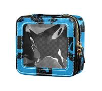 FRODOTGV Colored African Patchwork Motifs Waterproof Clear Small Makeup Bag for Purse Travel Toiletry Tote Cosmetic Containers for Girls Women, Buffalo Plaid Blue Black, One Size