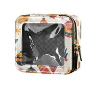 FRODOTGV Colorful Christmas Elements Design Leather Clear Makeup Bag for Purse for Girls Women Cosmetic Case Toiletry Travel Tote, Colorful Christmas Elements Design, One Size