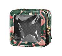 FRODOTGV Colorful Christmas Elements Design Leather Clear Makeup Bag for Purse for Girls Women Cosmetic Case Toiletry Travel Tote, Christmas Pattern with Pink Flamingo Olive, One Size