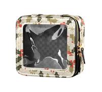 FRODOTGV Cows Seamless Hand Drawn Watercolor Mini Clear Makeup Bag for Girls Cosmetic Organizer Case Toiletry Bags, Christmas Holly Berries, One Size