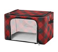 FRODOTGV Cream Red Merry Christmas Buffalo Plaid Tartan Check Scotland Under Bed Storage Bags Clear Window Stackable Storage Bin for