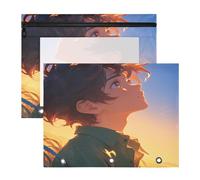 FRODOTGV Curious Boy pencil poucheses with Smooth Zippers 3-Holes Pocket for A4 Paper Letter 2 Pack Students Art Supplies Storage