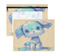 FRODOTGV Cute Blue Dog Pencil Bags Pouches with Smooth Zippers 3 Rings Pocket for A4 Paper Letter 2 Pack Students Class Supplies