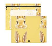 FRODOTGV Cute Bunny Faces Light Yellow pencil poucheses with 3 Reinforced Grommets 3 Rings Pocket for A4 Paper Letter 2 Pack Students Class Supplies