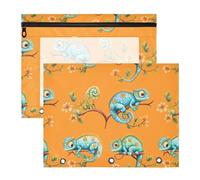 FRODOTGV Cute Chameleon Peptile Orange pencil poucheses with 3 Reinforced Grommets Pocket Folders for 3 Rings Binder 2 Pack Students College Supplies