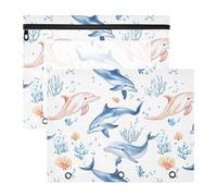 FRODOTGV Cute Dolphins Pencil Bags Pouches Portable Plastic File Folder for 3 Rings Binder 2 Pack Students Class Supplies