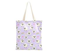 FRODOTGV Cute Magical Sheep on Lavender Polyester Tote Bag | Polyester Canvas Tote Bag with Magnetic Snap Closure